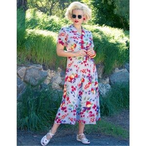 SOLD Doris Mayday Loco Lindo Fruit Salad 1940s style Tea Dress size Small